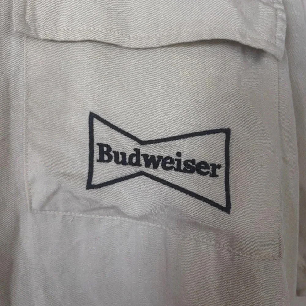 Budweiser PacSun Tan Short Sleeve Button Up Camp Shirt King of Beers Eagle Med
